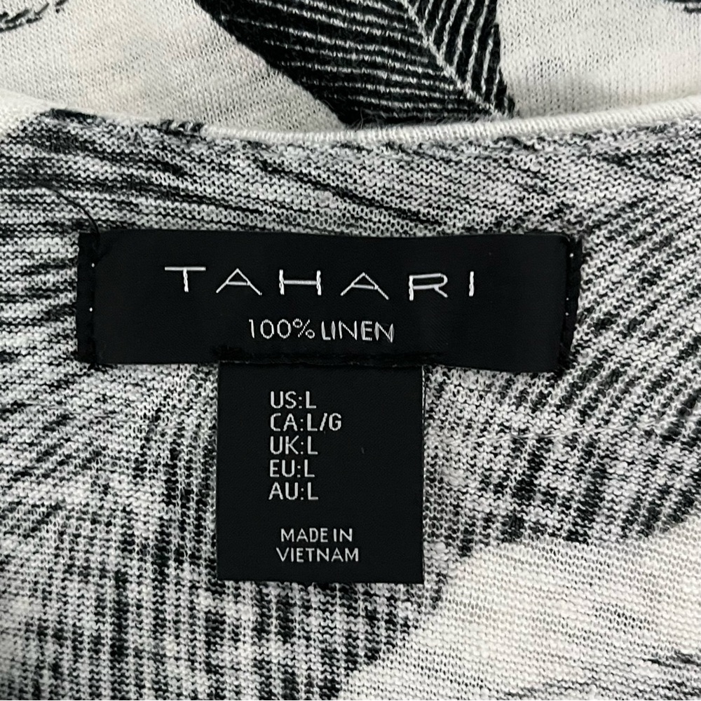 Tahari Monochrome Black and White Tropical leaf Print Button Down linen blouse - Picture 2 of 3